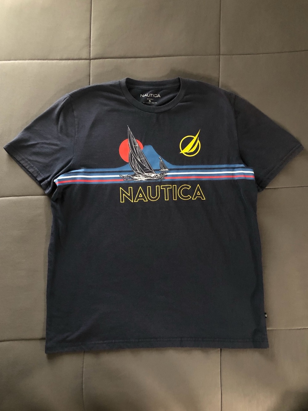 Nautica Navy Tee with Multicolor Sail Graphic